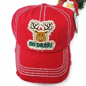 Red Vintage Style "Oh Deer" Christmas Ballcap